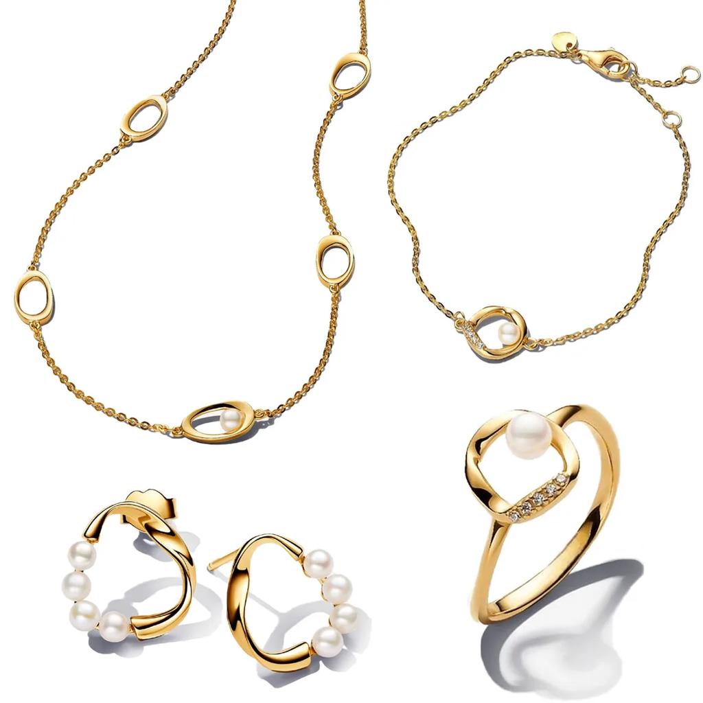 New 925 Silver Pearl Set Charms Ring Heart Earrings Beads Romantic Pendant Fit Bracelets Necklace Fine Jewelry Gift