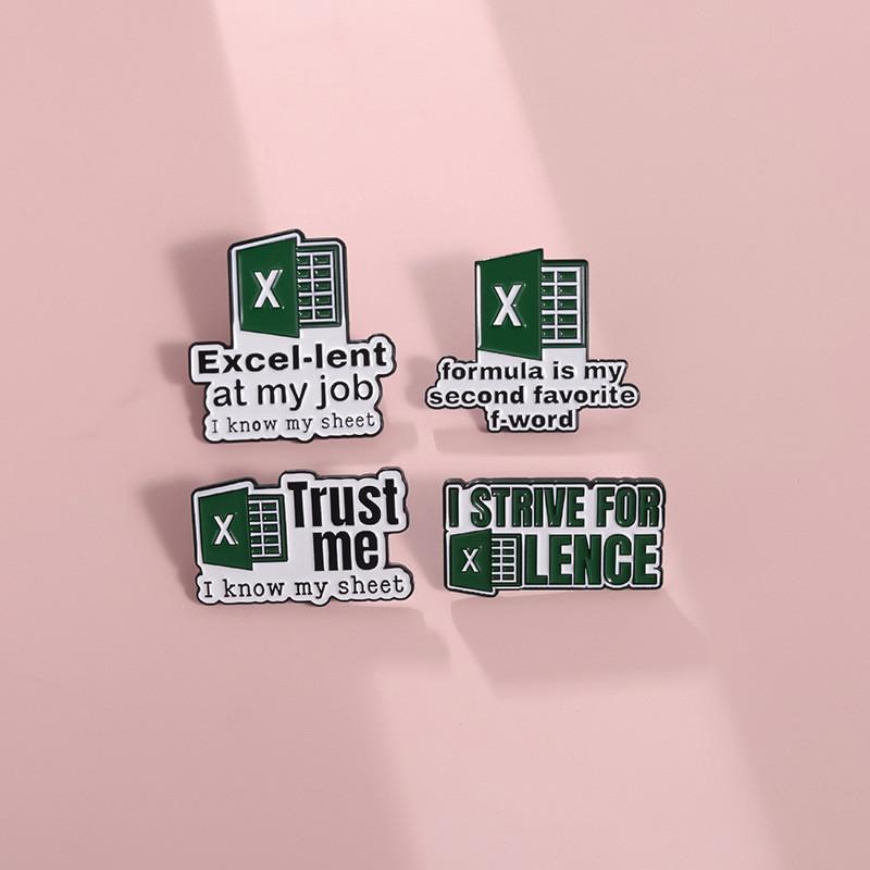 Creative Excel Spreadsheet Series Metal Badge Fun Green Letter Gift Accessory Pin