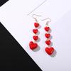Red Heart Long Tassel Earrings Sweet Drop Dangle Earrings Party Jewelry Fashion Piercing Earrings Comfortable to Wear