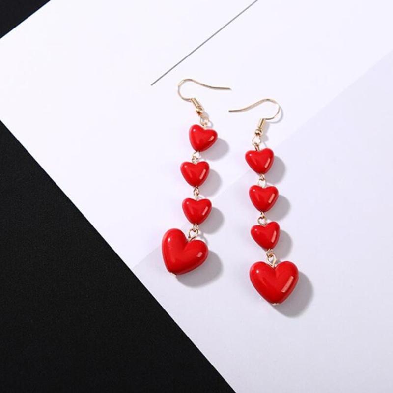 Red Heart Long Tassel Earrings Sweet Drop Dangle Earrings Party Jewelry Fashion Piercing Earrings Comfortable to Wear