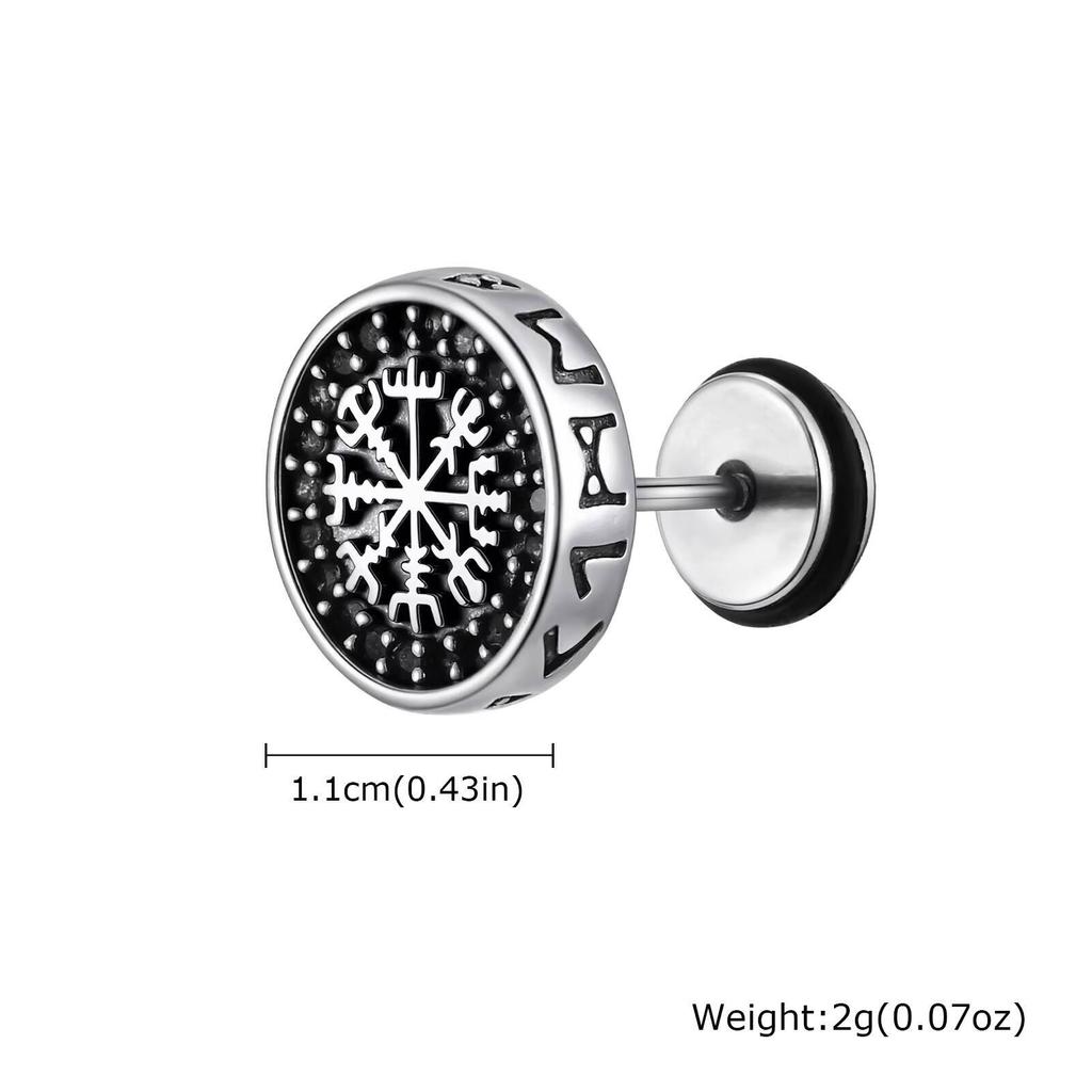Vnox Viking Compass Zircon Stud Earrings, Copper Metal White Gold Plated Spiral Ear Post, Simple Jewelry Gift for Men Boys Him