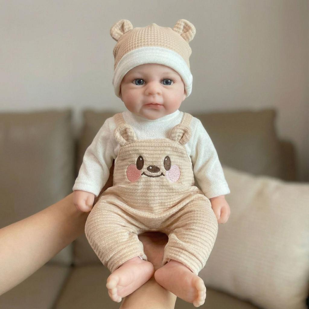 12-inch Light Teddy Bear Overalls Silicone Reborn Doll Gift for Kids - Christmas Gift