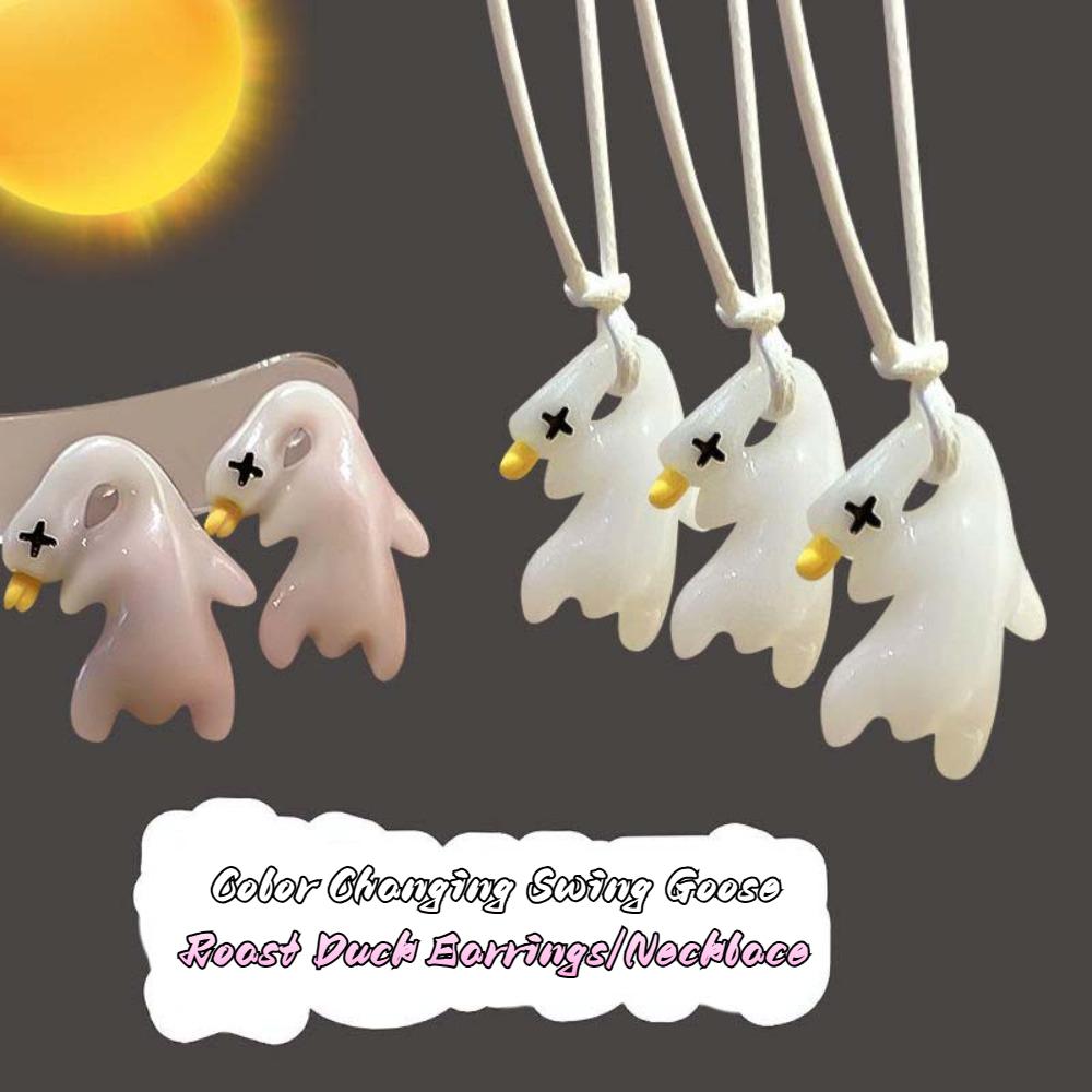 

White Roast Duck Swing Duck Necklace Pendant Hanging Ornament Roast Duck Earrings Gift Necklace