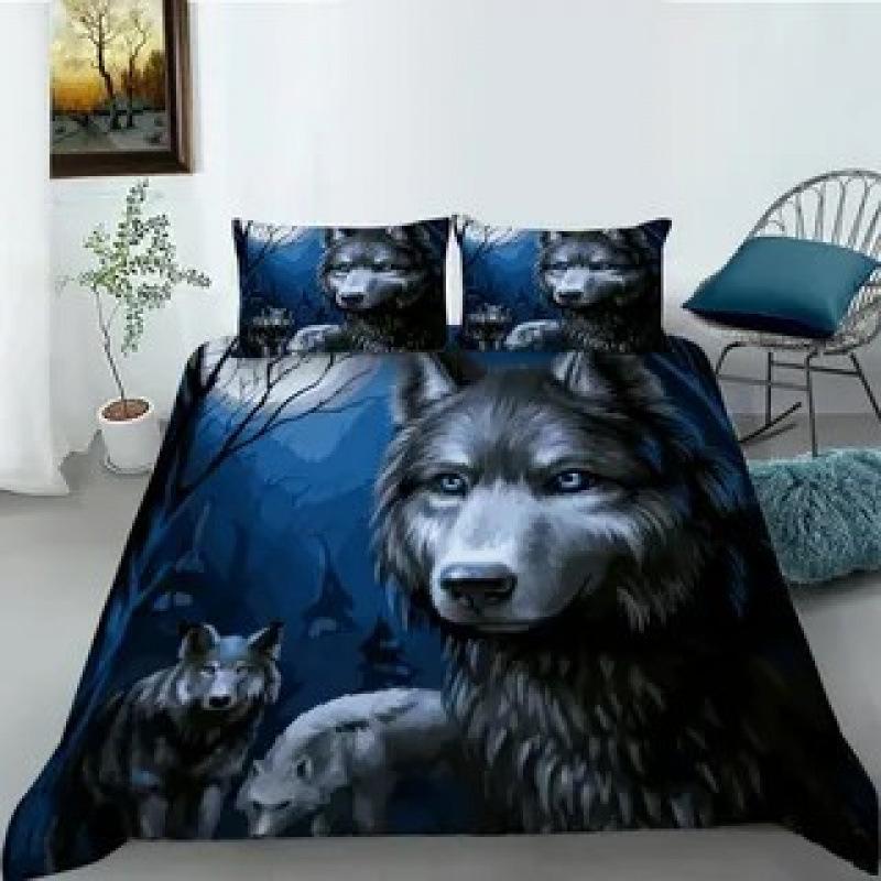 3D Three-Piece Animal Print Wolf Series Quilt Cover Digital Printing