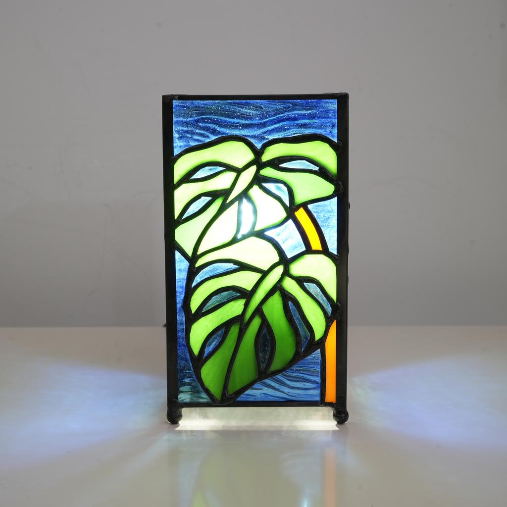 Mosaic Colored Glass Bedside Table Lamp for Bedroom, Small Night Light, Stained Glass Desk Lamp for Halloween and Christmas Gift