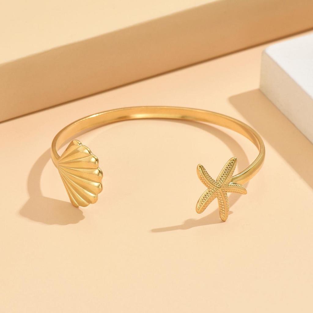 Bohemian Resort Style Starfish Shell Stainless Steel Women's Bracelet