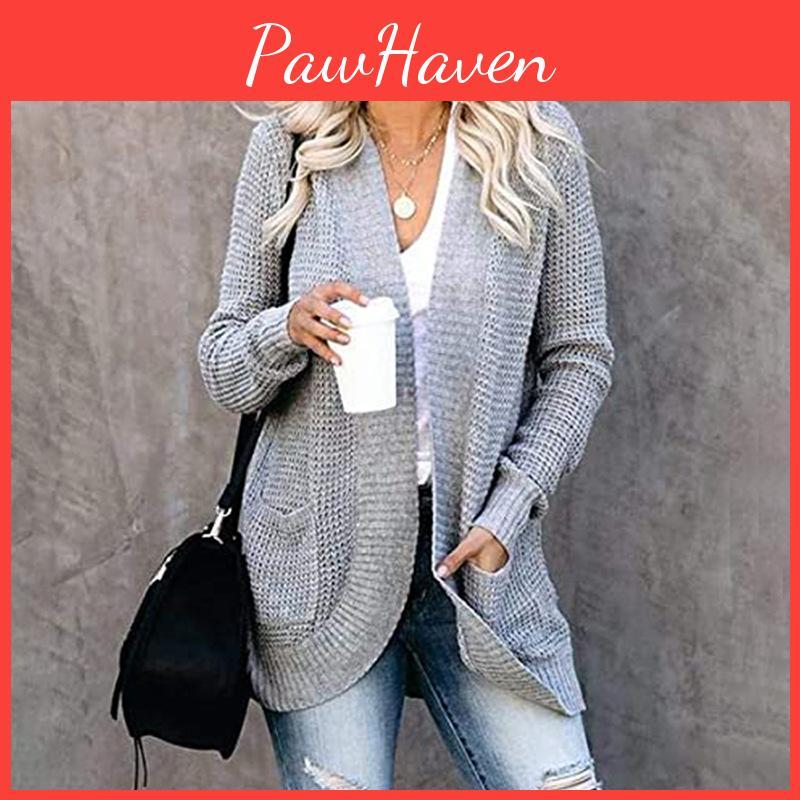 Loose Autumn Long Vintage Winter Sleeve Top Solid Color Cardigan Knitwear Vneck Sweater