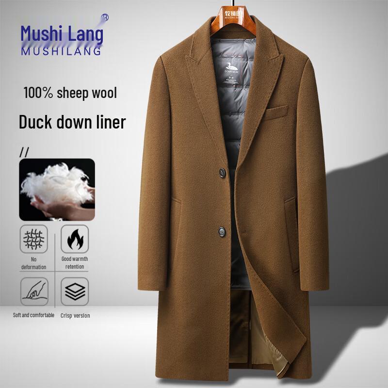 

MUSHILANG Men s 100% Pure Wool Mid-Length Overcoat with Detachable Down Liner 4XL