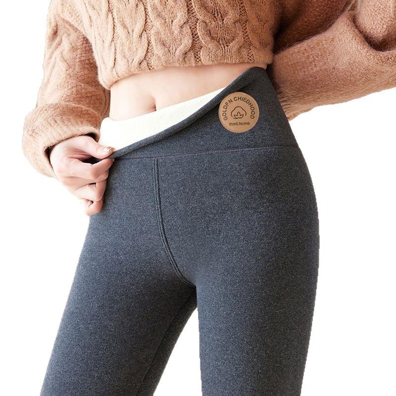 Lamb Wool Fleece Leggings Women Wear High Waist Leather Standard Northern Warm and Thickened 0g Cotton Pants In Autumn and Winter