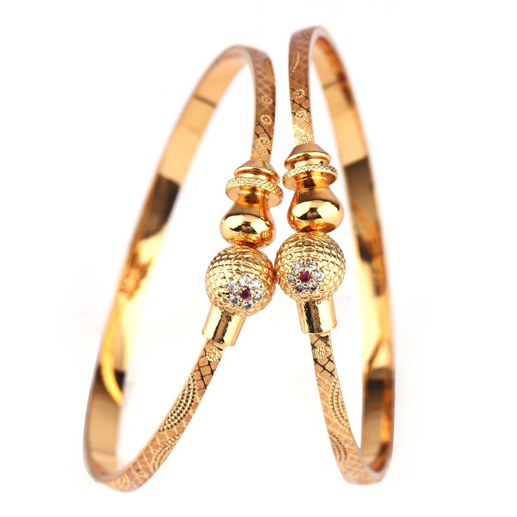 Set of 2 Latest Traditional Design 18k Gold Plated Adjustable Bracelet Bangles for Women