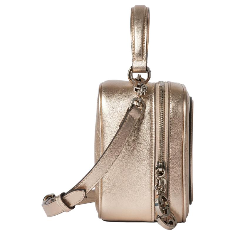 Gucci Blondie Embellished Round Interlocking Double G Zip Closure Leather Shoulder Crossbody Handbag Small Women's Gold