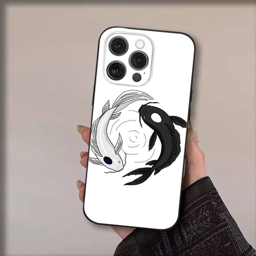 Koi Karpfen Fisch Yin Yang Handyhülle Für iPhone 17,16,15,14,13,12,11,Pro,Max,Plus,Air,X,XS,XR,SE,8,7,Mini,Weiche Schwarze Hülle