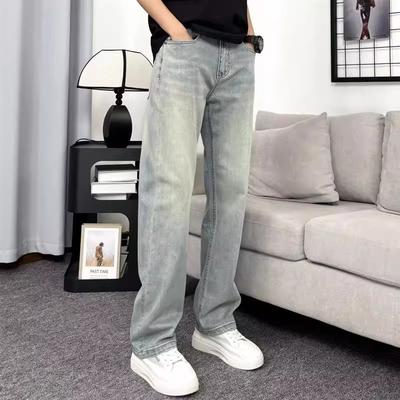 [Jeans] New Light-colored American Jeans Men's Casual Versatile Loose Straight American High Street Elastic