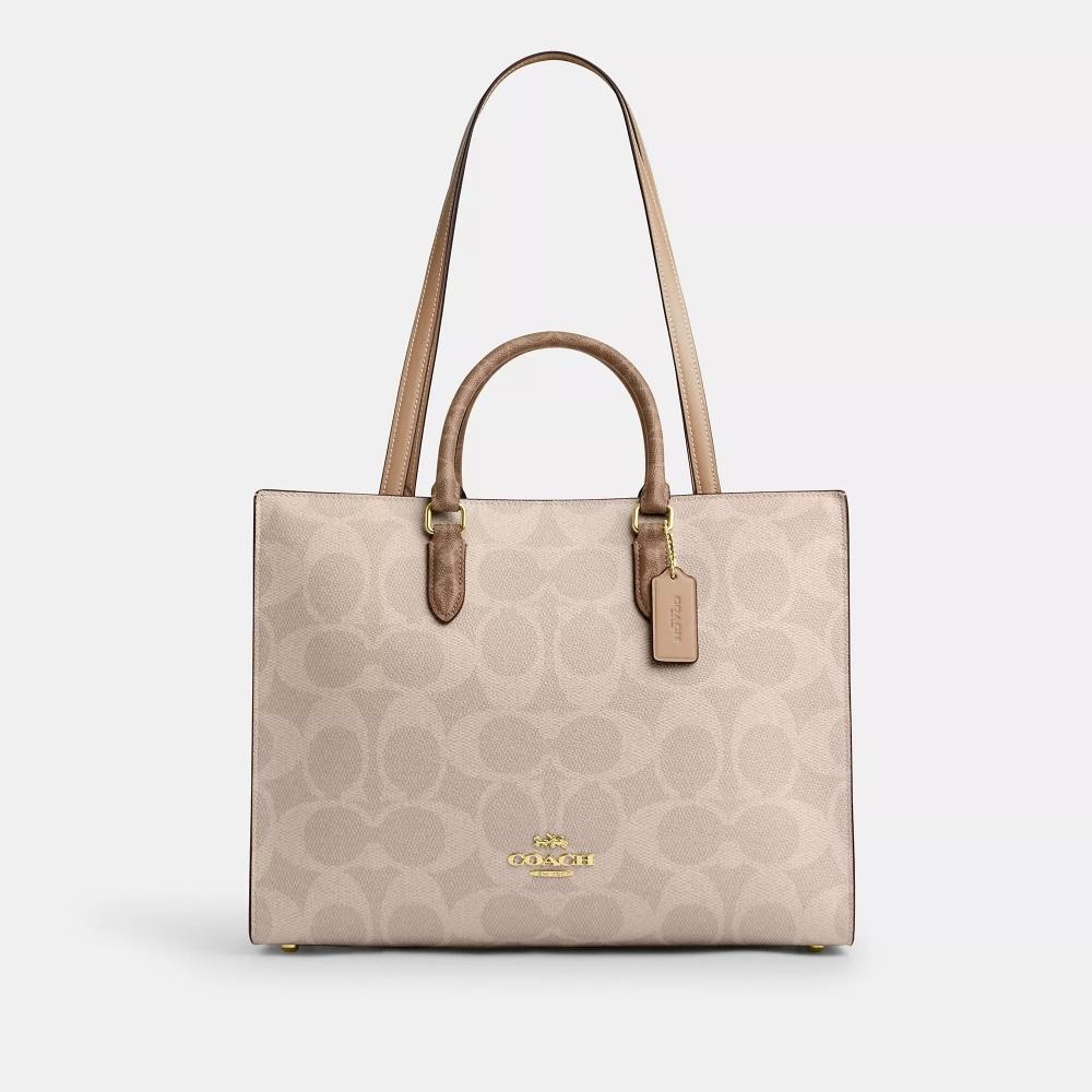 

Coach Maggie Tote Bag In Blocked Signature Canvas Gold Sand Tan One Size