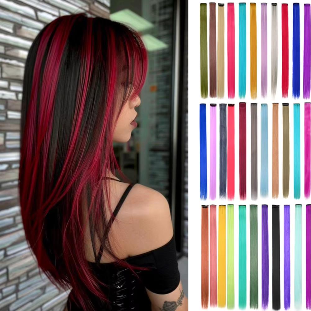 Synthetic Clip in Hair Extensions Rainbow Colorful Wig Hairpieces Wig Hair Accessories  Girls