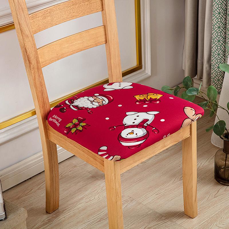 4Pcs Christmas Printed Chair Slipcover Stretch Square Chair Seat Cushion Cover for Kitchen Hotel Banquet Room Decor Removable 4pcs