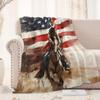 Cowboy Horse American Flag Blanket 50X60 In, Flannel Throw Blankets for Travel Camping Sofa Living Room Decor, Lightweight Cozy