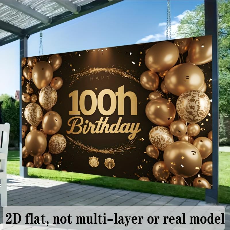 Zwart Gouden 100e Verjaardag Banner, Foto Achtergrond Wanddecoratie voor Feest