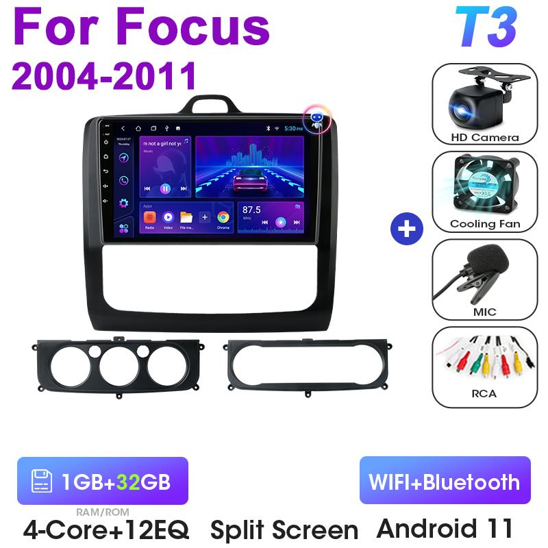 2 Din Android 12 Car Radio For Focus 2 3 Mk2 Mk3 2004 - 2011 Multimedia Video Player GPS 4G Carplay Auto Stereo DVD QLED RDS DSP