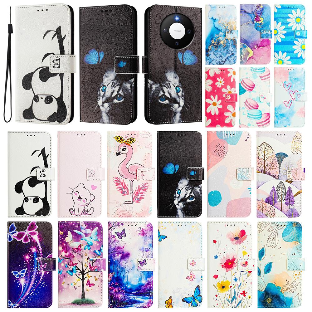 Coloured Drawing Wallet Case for Huawei Mate 80 Pro Max 70 Air Pura 80 Ultra Shockproof Luxury Stand Card Slot Flip Phone Cover