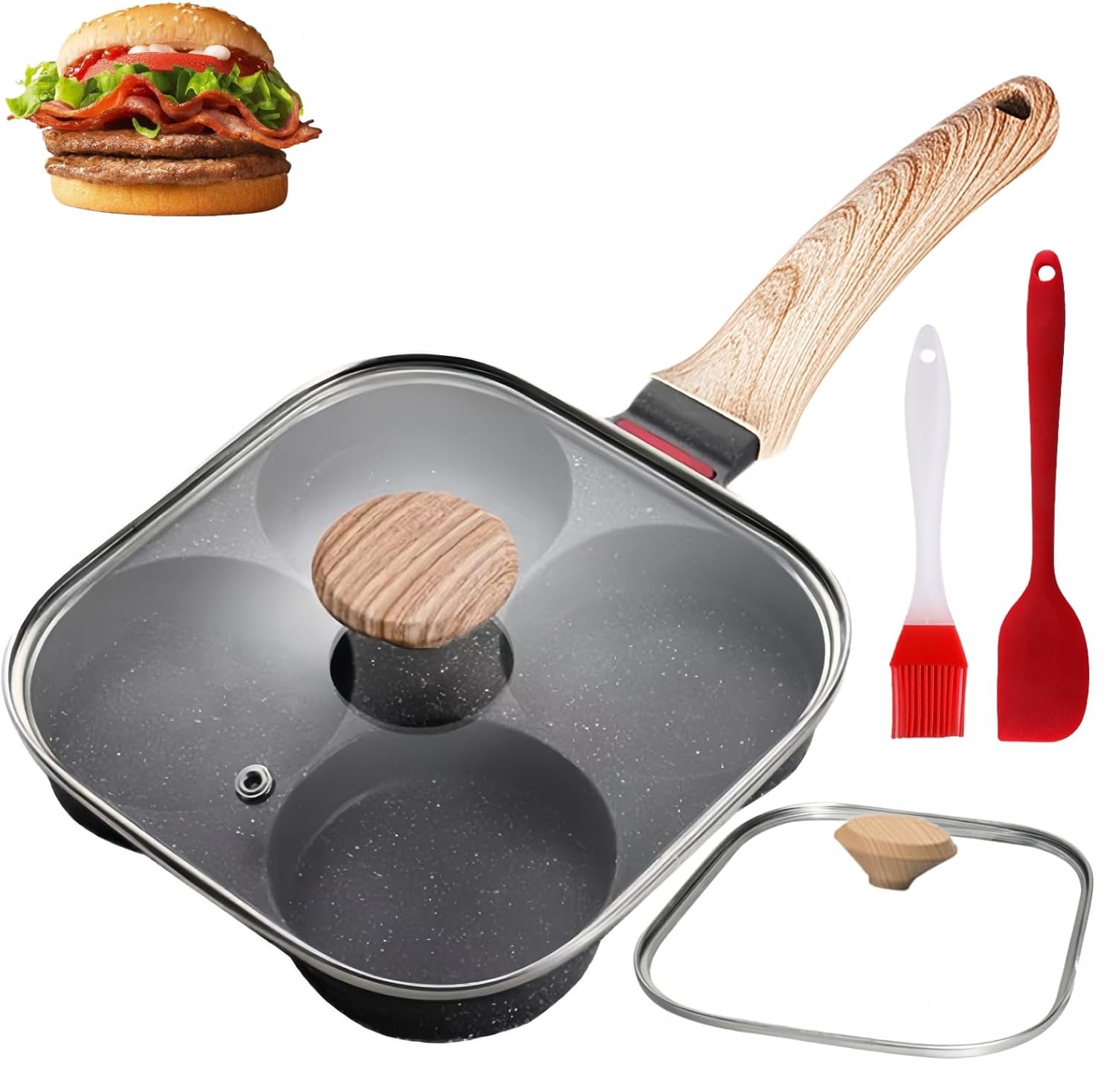 

Egg Pan With Lid 4-Cup Nonstick, and Healthy Granite Egg Frying Pan, Versatile Breakfast Skillet for Eggs, Pancakes, United States