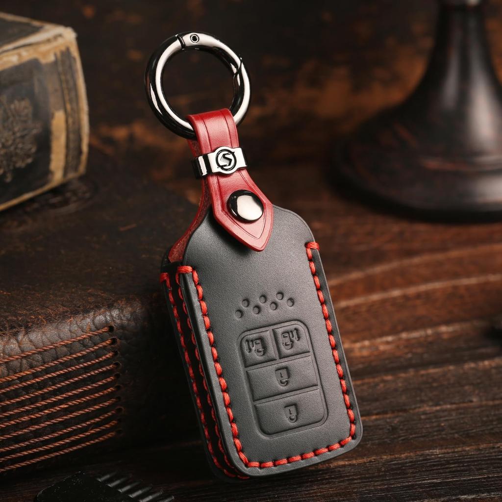 Compatible with Honda and Step Wagon Smart Key This Genuine Leather Key Cover Makes a Great Gift for New Also a Black Genuine Leather Smart Key Case