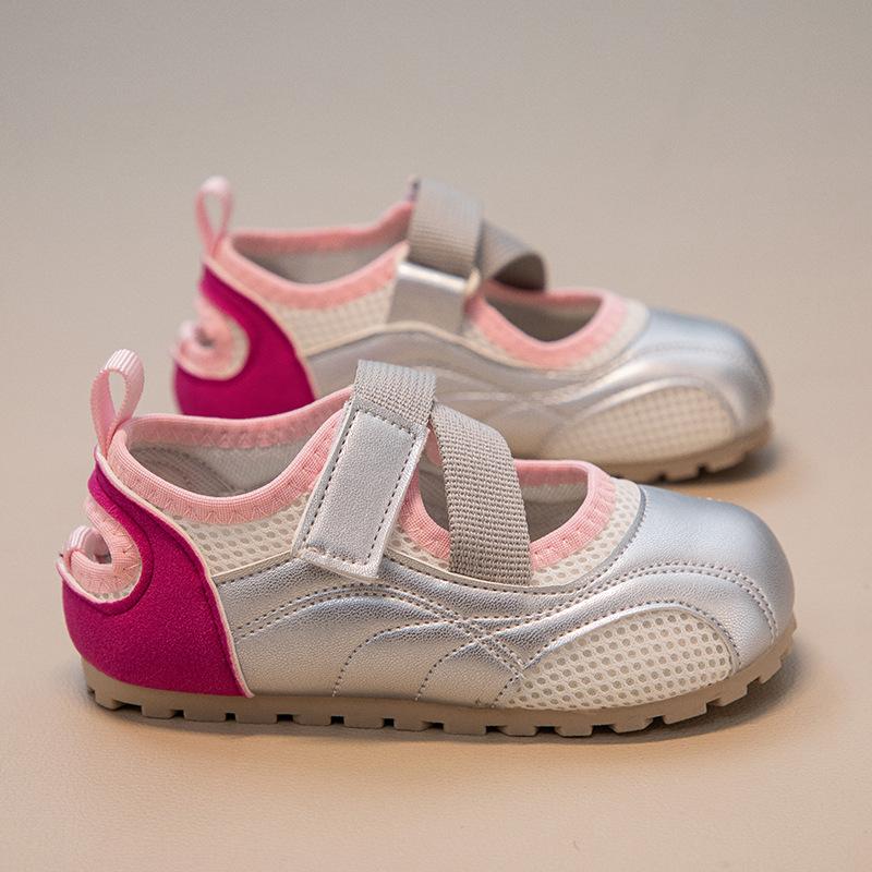 Kids Breathable Mesh Mary Jane Shoes Hook And Loop Non Slip Casual Shoes 24 серебряный