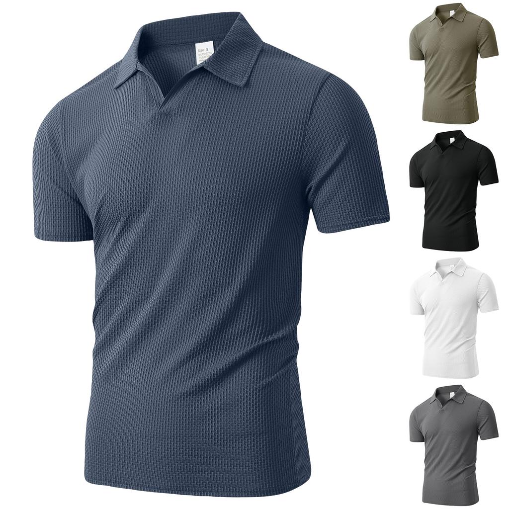 Men's Summer Ice Silk Mesh Short Sleeve Polo Shirt Buttonless Design Breathable Lightweight Casual Top