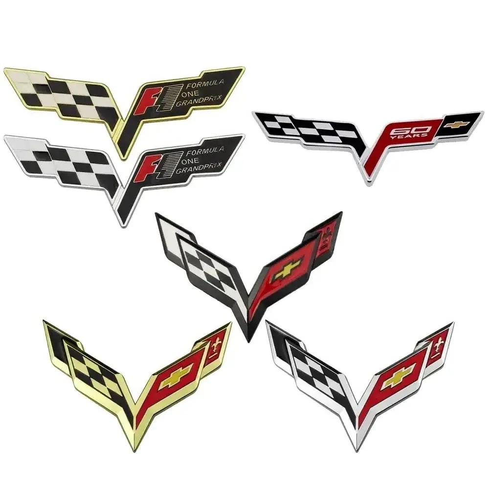 For Chevrolet Corvette 60 Years Camaro Aveo Cruze Malibu Captiva Trax Niva Captiva 3D Metal Car Fender Rear Trunk Emblem Sticker