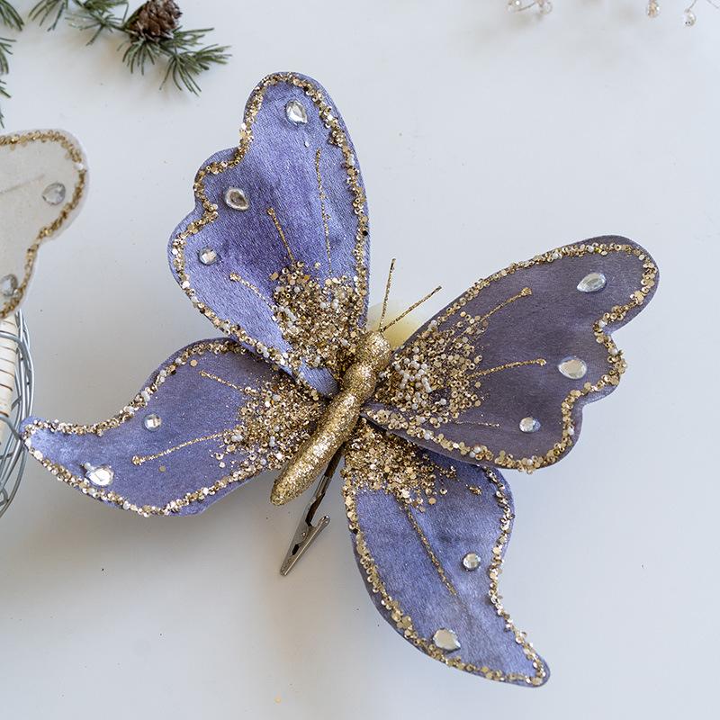 Simulated Butterfly Pendant Christmas Tree Gold Powder Decoration Butterfly Sequin Clip Christmas Floral Atmosphere Accessories