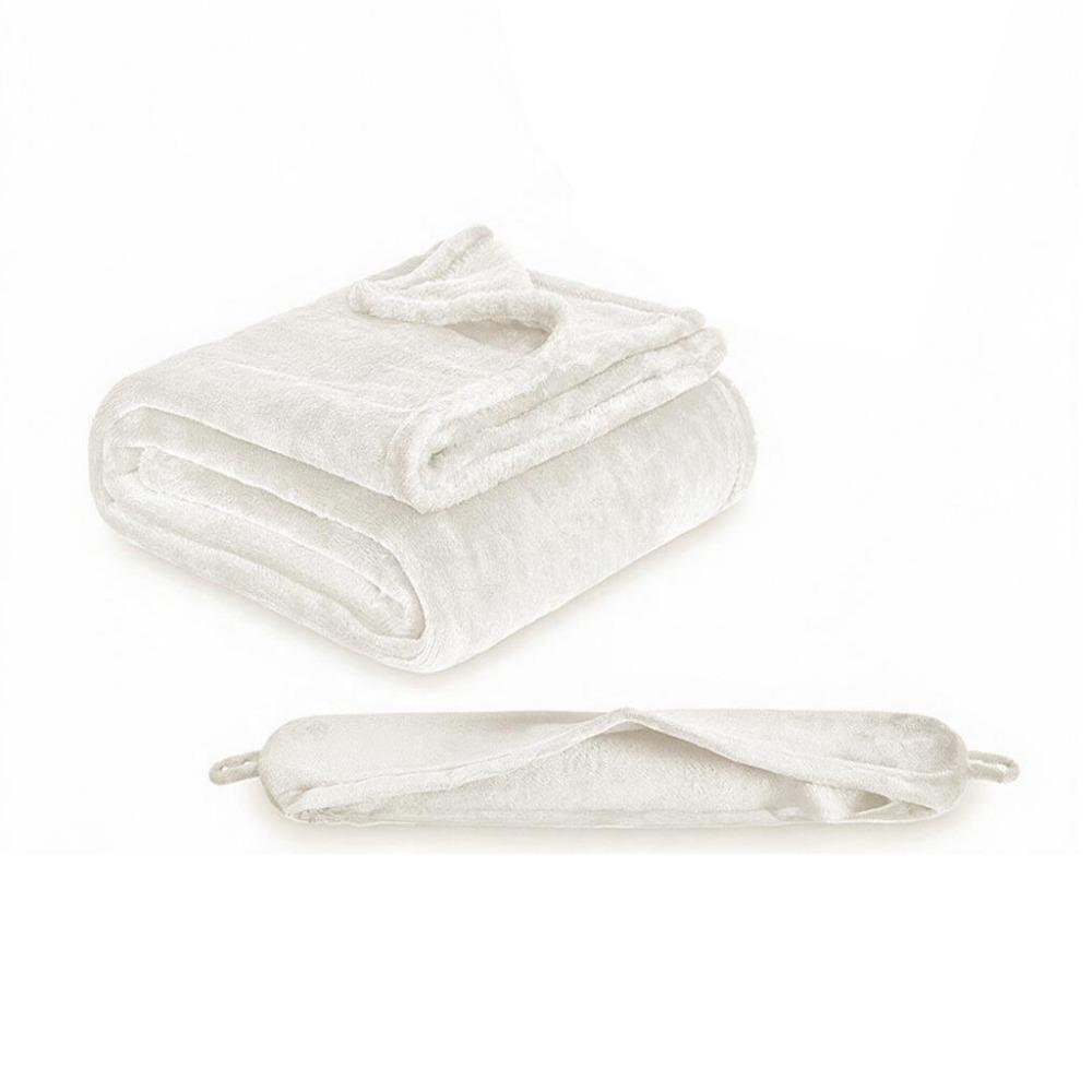 2 in 1 U-shaped Pillow and Blanket Flannel Space-saving Travel Pillow and Blanket Set Folding Solid Color Throw Blanket