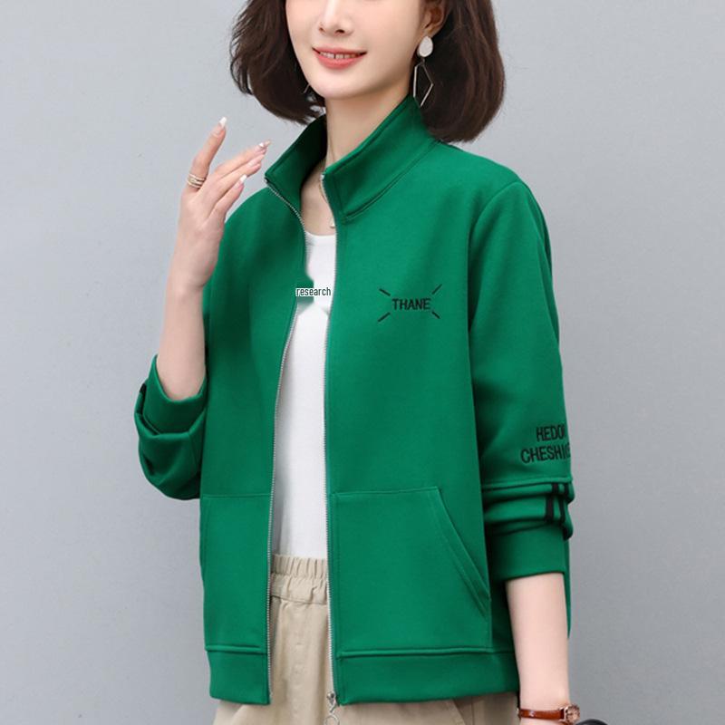 

Women s Spring-Autumn 2025 Petite Cardigan Jacket with Letter Embroidery and Stand Collar - Ideal for Middle-Aged Moms. XXL (125-140 jin) чорний