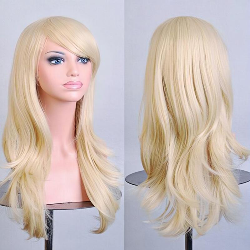 Soowee 70cm Lange Synthetische Perücken Rosa Lila Cosplay-Perücke Gewellt Halloween-Kostümhaar Kunsthaar für Damen