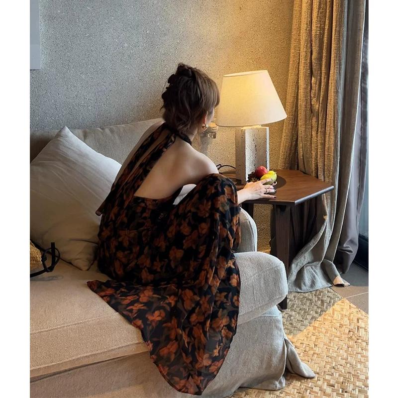 

2Nd Studios French Retro Floral Halterneck Dress Sexy Backless Hot Girl Style 2026 New Style Dress S
