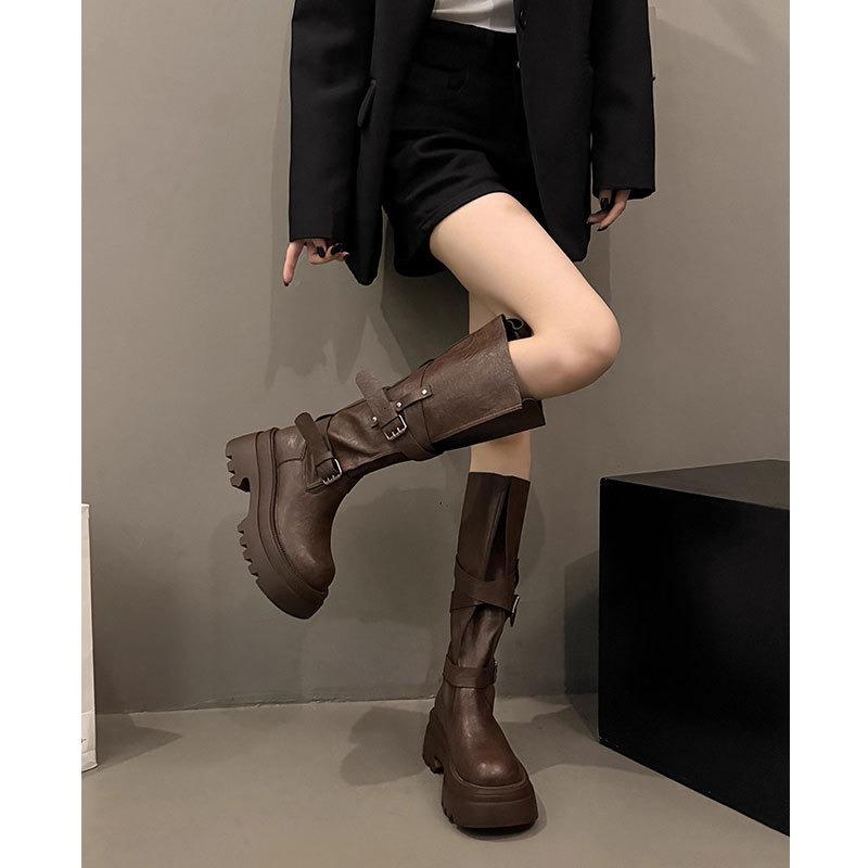 cm thick-soled boots women's autumn and winter new leather boots Maillard knight boots tall thin boots
