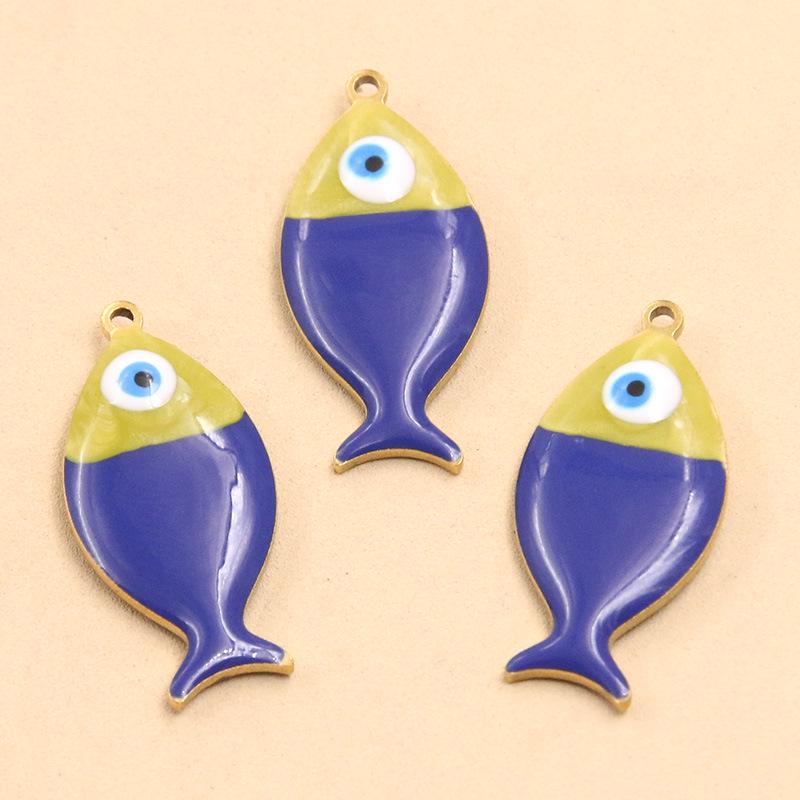 11 Color 11x24mm Stainless Steel Ocean Element Fish Pendant for DIY Necklace Jewelry
