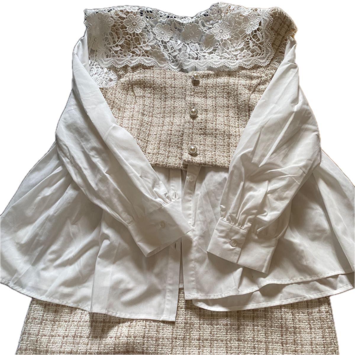 [Only tried on] [Almost unused] earth musicecology lace blouse x bustier x skirt 3-piece set