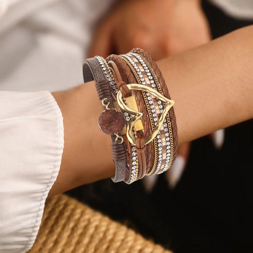 Big Love Bohemian Multilayer Bangle PU Leather Multilayered Bracelet Charm Bangles  Women Lady Girl