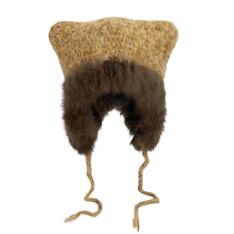 Cute Plush Hat Women's Autumn and Winter Colorful Fringed Braids Knitted Pullover Hat Ear Protector