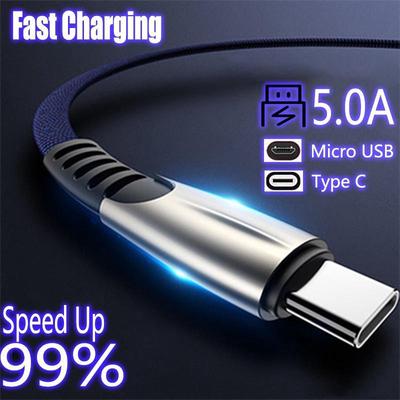 Für Android Samsung Huawei 1M 5A Schnellladekabel Micro USB Typ-C Kabel