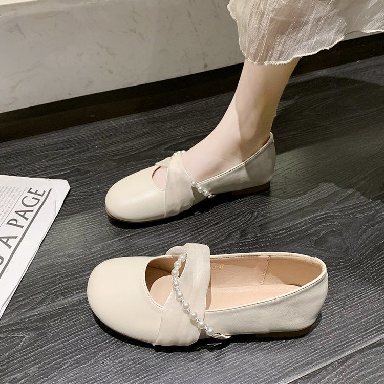 

Женские летние туфли с лентой, универсальные низкие балетки, женственный сказочный стиль, слипоны 40 абрикосовый