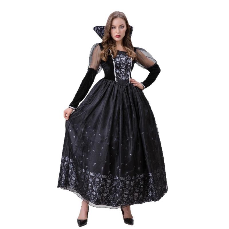 Halloween Adult Vampire Skull Horror Ghost Costume Black Dress Stage Costume
