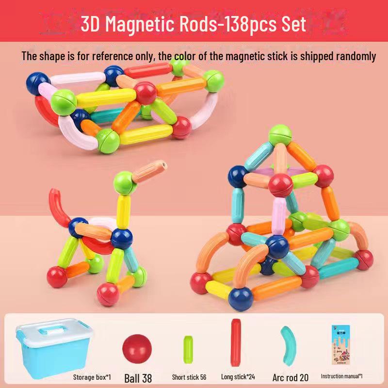 Bastoane Magnetice Mari și Blocuri Magnetice de Fier - Jucării Educative pentru Dezvoltarea Creativă a Copiilor și Învățare Timpurie