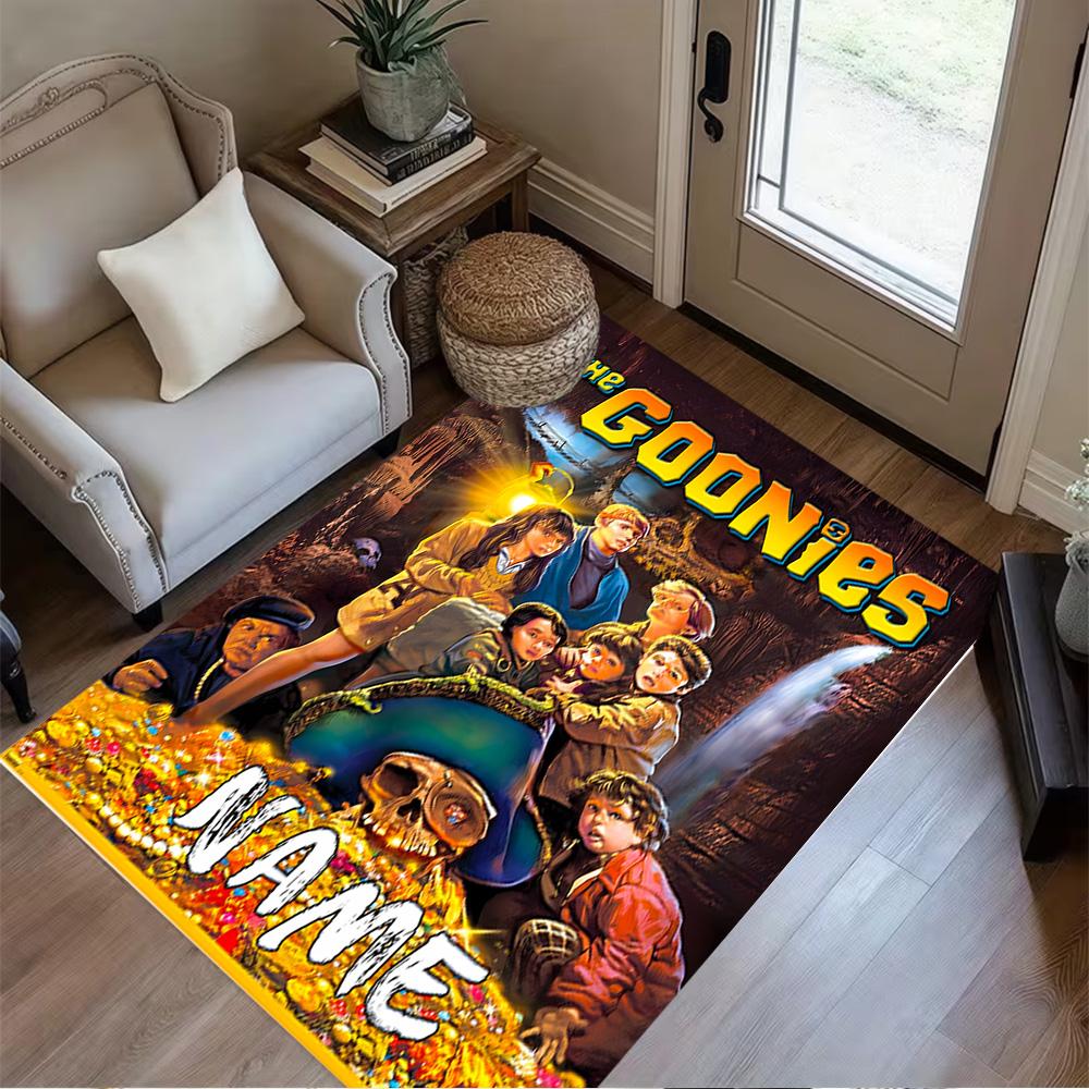 Goonies Adventure Begins Personalized Name Area Rug Perfect for Dormitory Outdoor Game Room Dining Room Anti-slip Rug Anime Office Decor