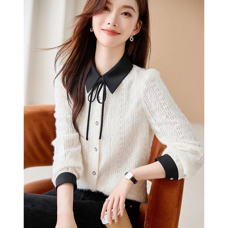 Women s Lace Brushed Stand Collar Shirt S