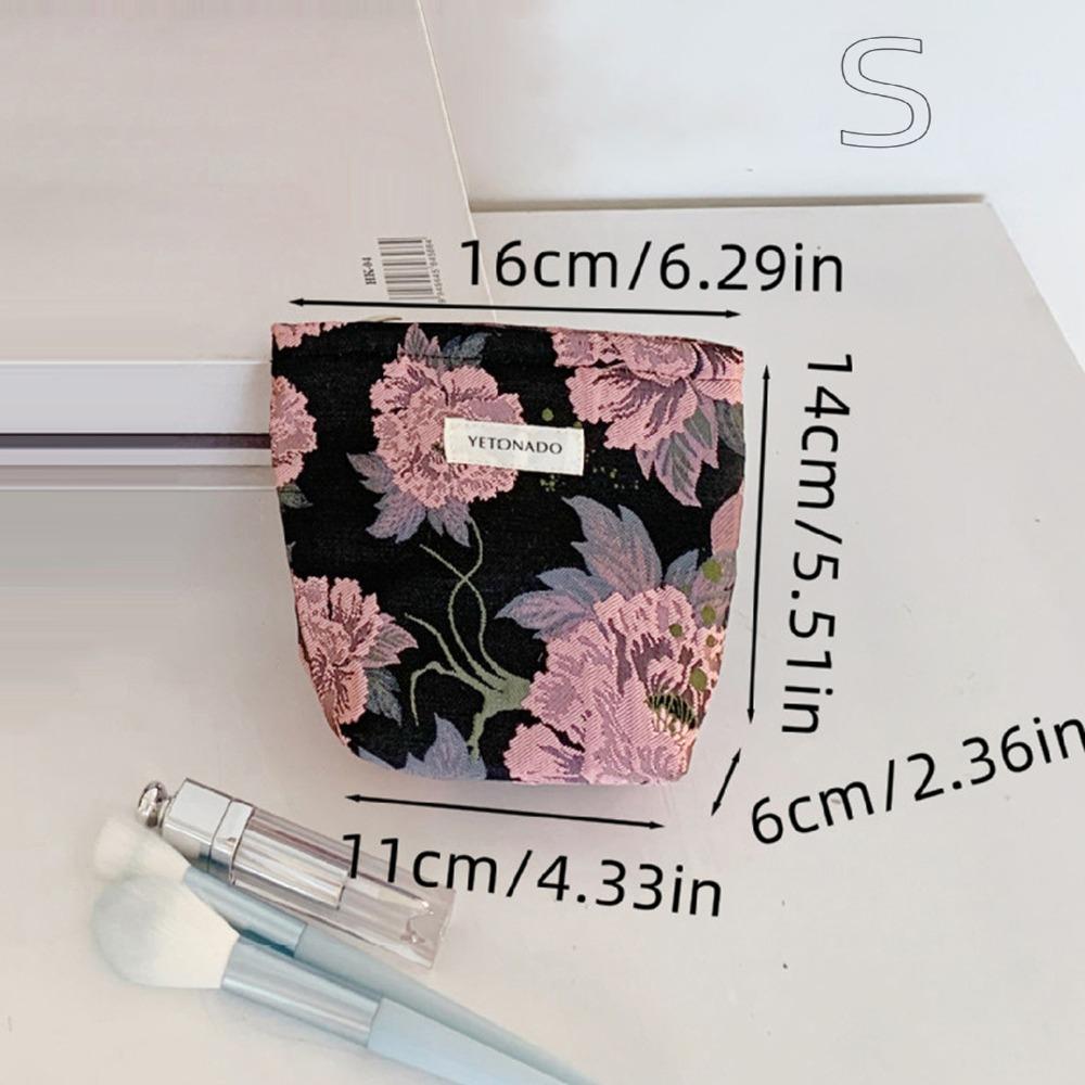 

Polyester Canvas Flower Clutch Bag Large Capacity Flower Pattern Makeup Bag Zipper Closure Portable Cosmetic Storage Pouch