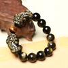 Natural Gold Obsidian Pixiu Bracelet8-16mm Men's and Women's Smooth Curved Leather Beaded Bracelet with East China Sea Crystal