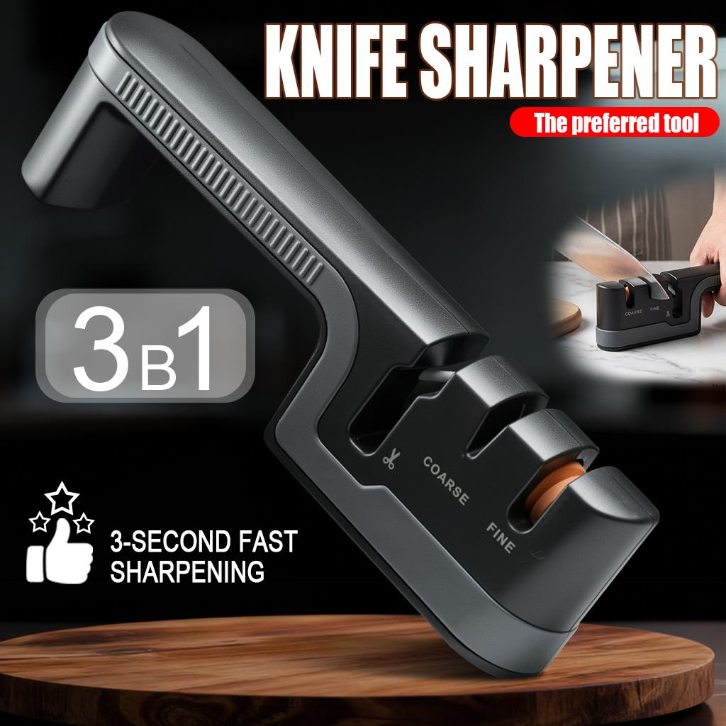 3-Stage Kitchen Knife Sharpener Quick-Sharpening Multi-Purpose Manual Whetstone for Chef's Knives Scissor Knife Sharpening