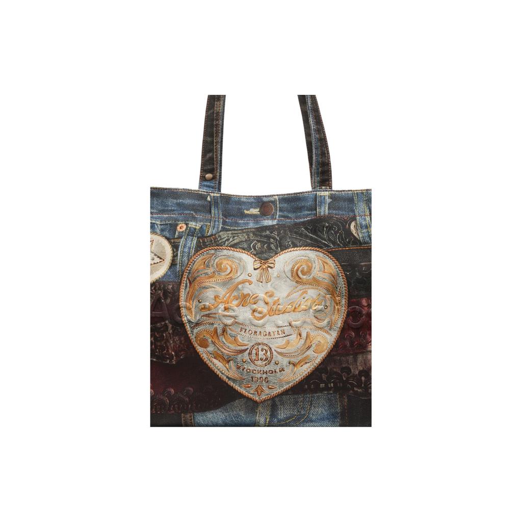 Acne Studios Optical Illusion Print Embossed Logo Cotton Tote Bag Women Tote Bags C10244-AIL