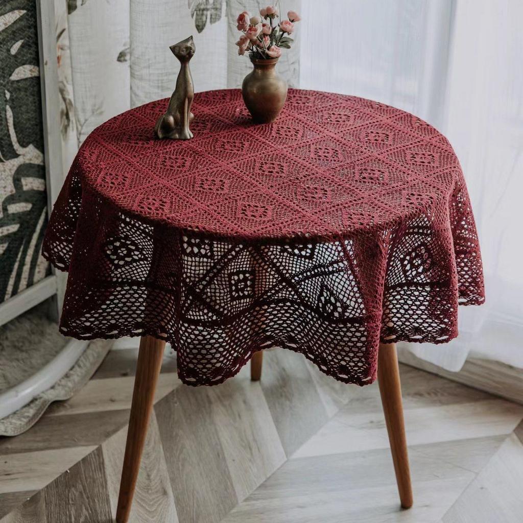 Round Tablecloth Imitation Crochet Forest Style Hollow Lace Coffee Table Cover with High Aesthetic Value Photo Background